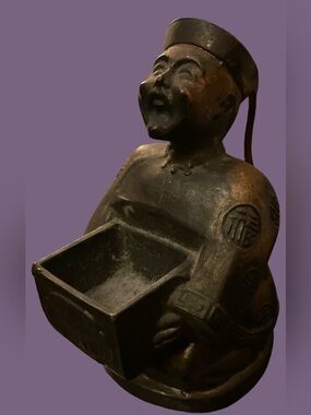 Vtg Brass Japanese Man Figure Incense Burner Art Decoration
